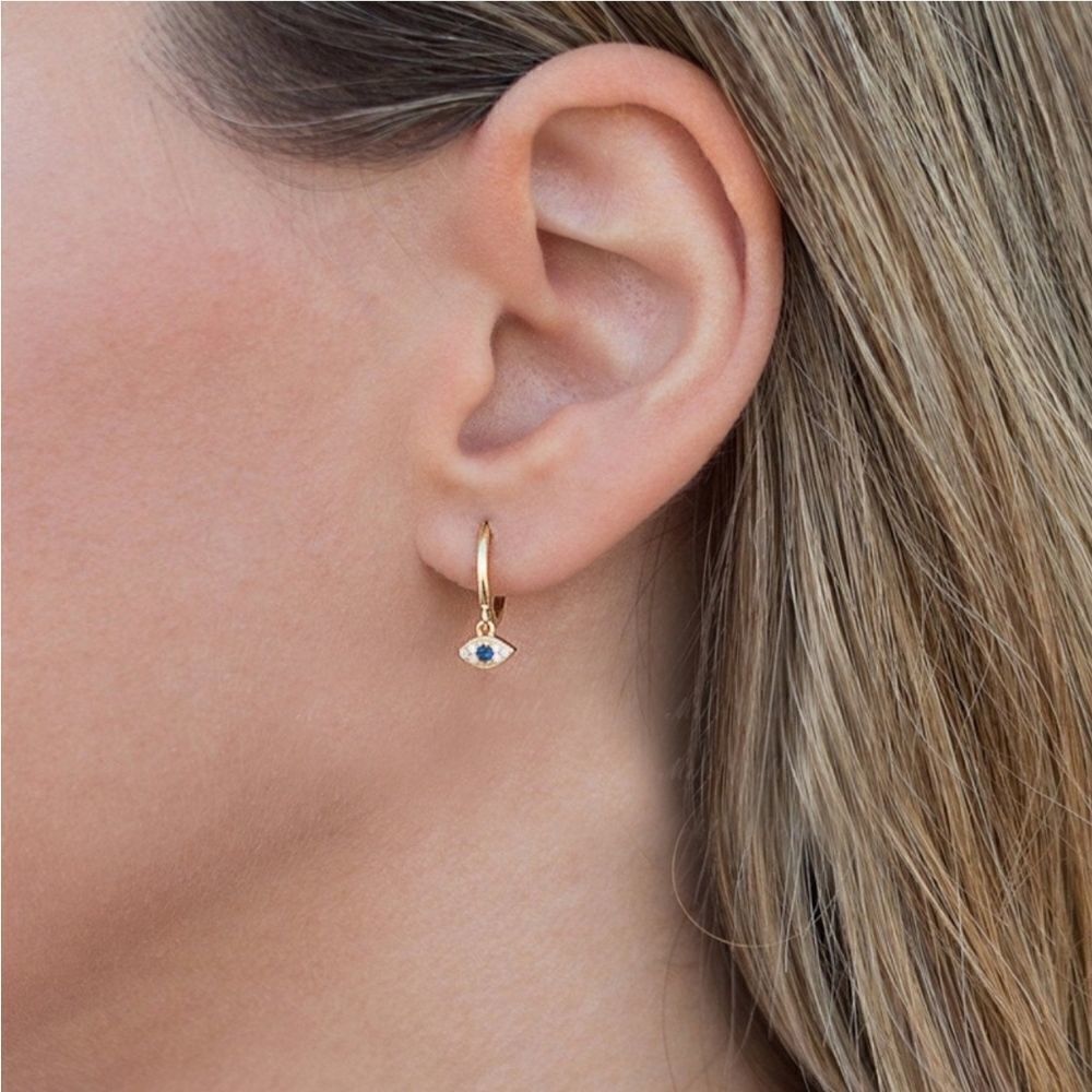 🧿 Blue Stone Evil Eye Huggie Hoop Earrings 🧿 - Picture 9 of 9